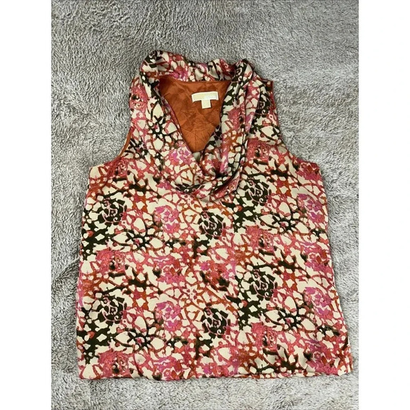 Michael Kors Cowl Neck Bubble Blouse Top Size Large Orange Brown Fall - Picture 6 of 13